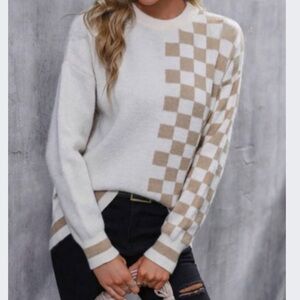New checkerboard pattern sweater